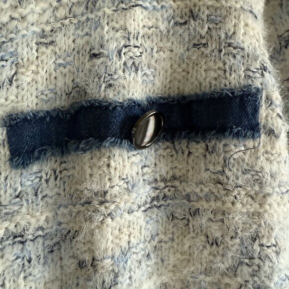 Sioni Button Up Cardigan Sweater Women's Size M Ivory Blue Knit Wool Blend Fall - Picture 2 of 6